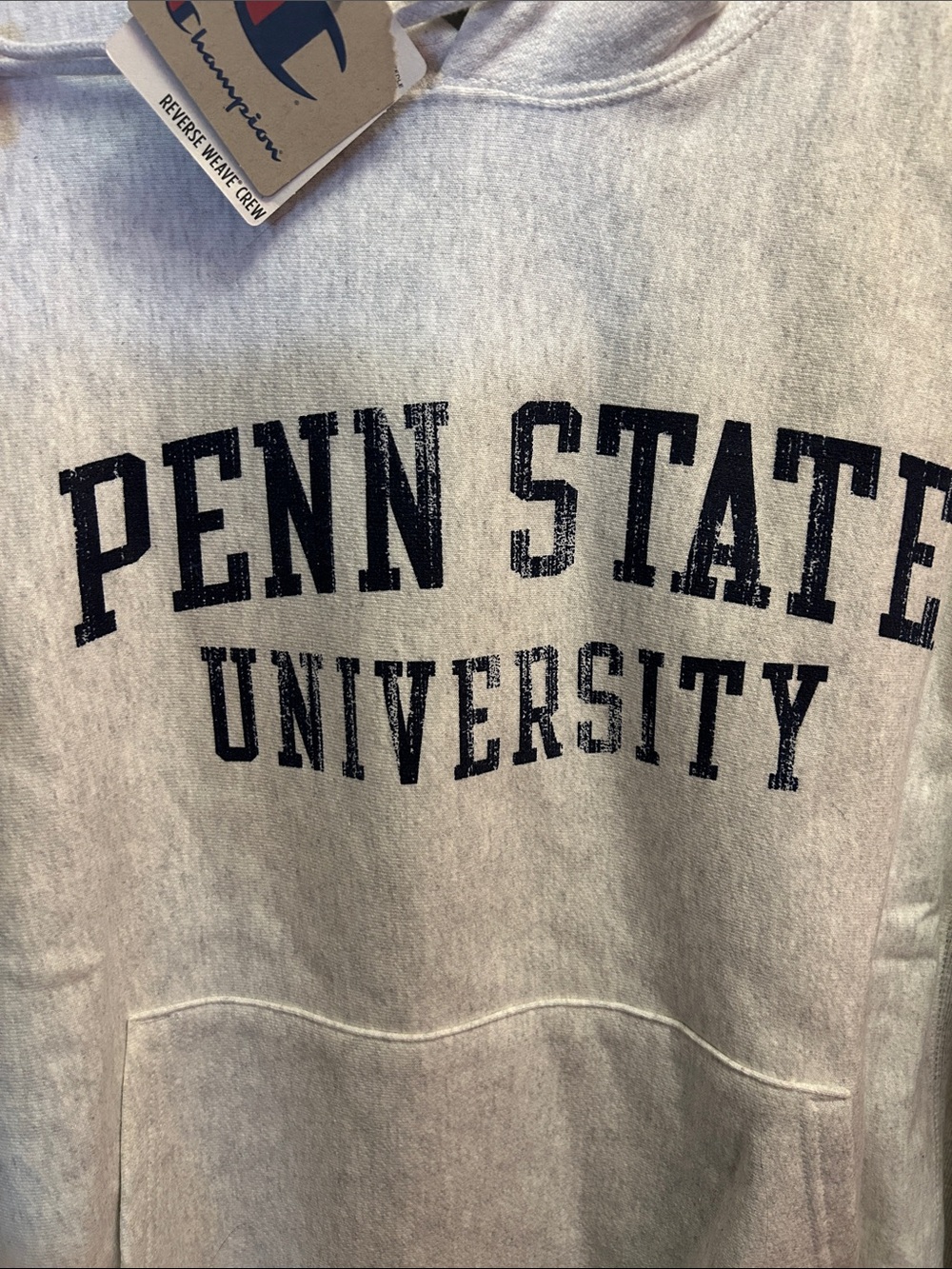 Champion Penn State University Light Gray Hoodie with Navy Logo - Picture 5 of 5
